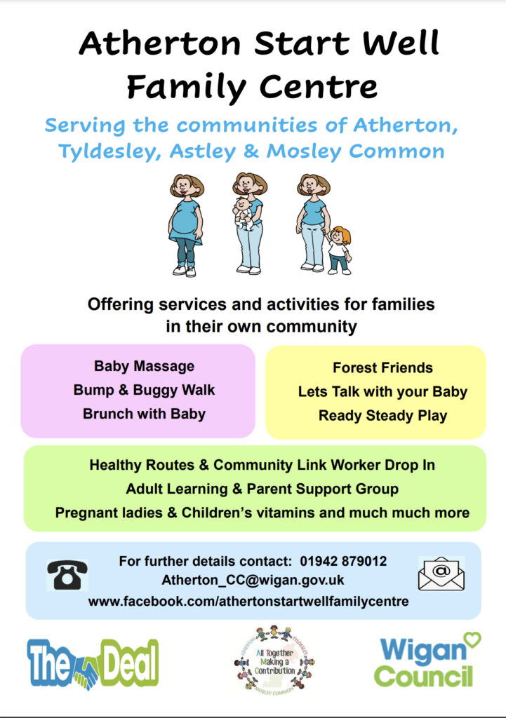 Atherton Start Well Family Centre groups and services poster