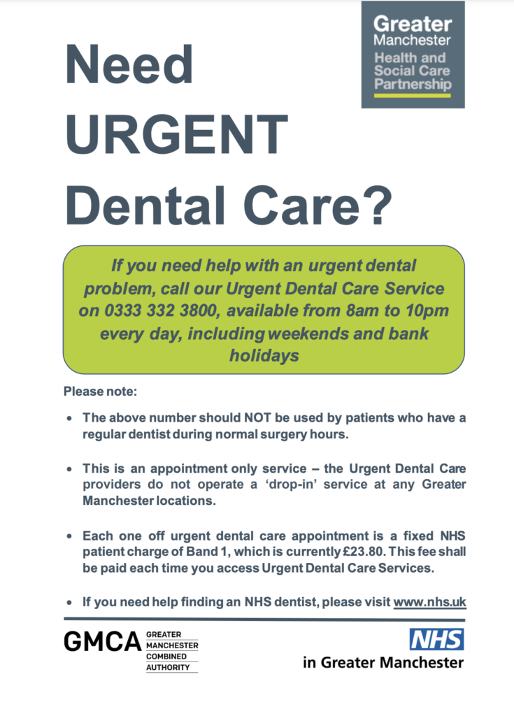 urgent dental care information poster