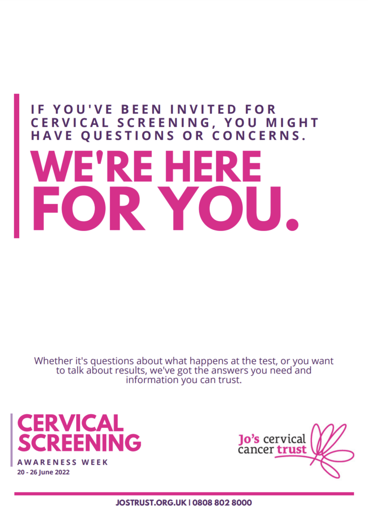 cervical screening awareness week posters with link to Jo's Trust for further information