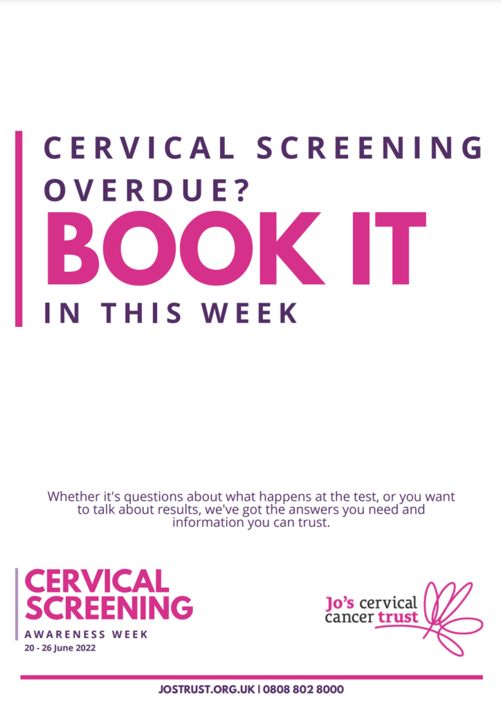 cervical screening awareness week posters with link to Jo's Trust for further information